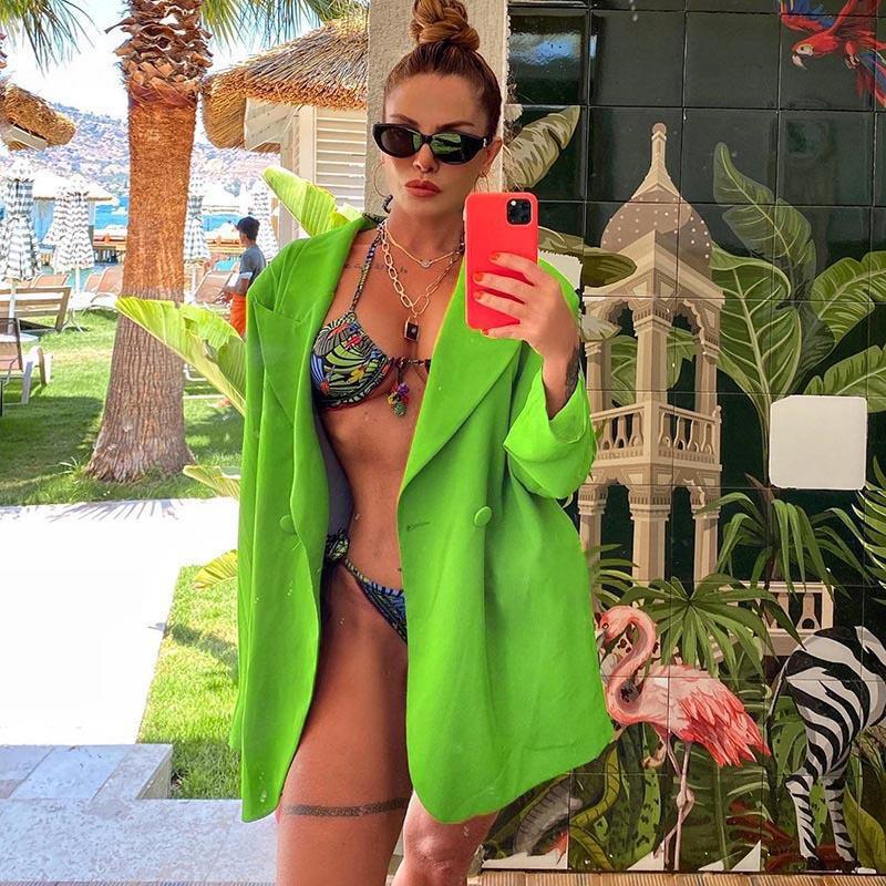 [Damen] Leichter Oversize-Strandblazer als lässiges Cover-Up mit fallendem Revers Echoarchiv