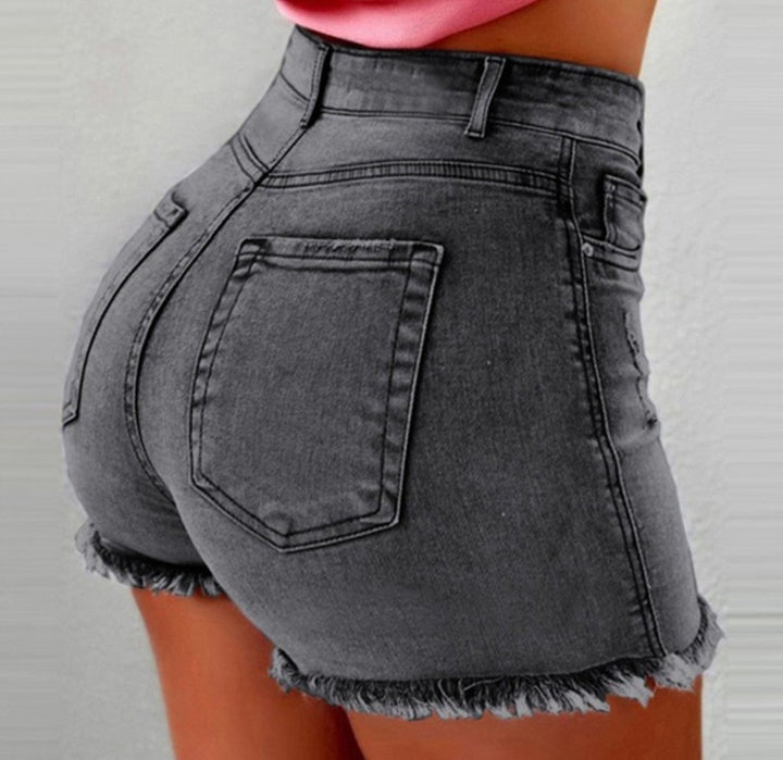 Damen hoch taillierte Denim-Shorts mit fransigem Saum Echo Archiv