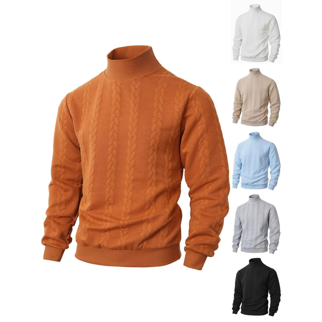 Herren Strickpullover mit hohem Kragen und innovative Zopfdetails Echoarchiv