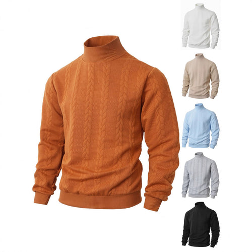 Herren Strickpullover mit hohem Kragen und innovative Zopfdetails Echoarchiv