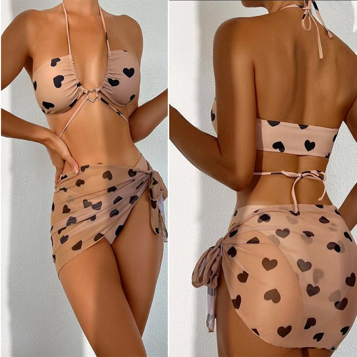 Damen Bikini-Set mit verspieltem Herzmuster und elegantem Wickelrock Echo Archiv