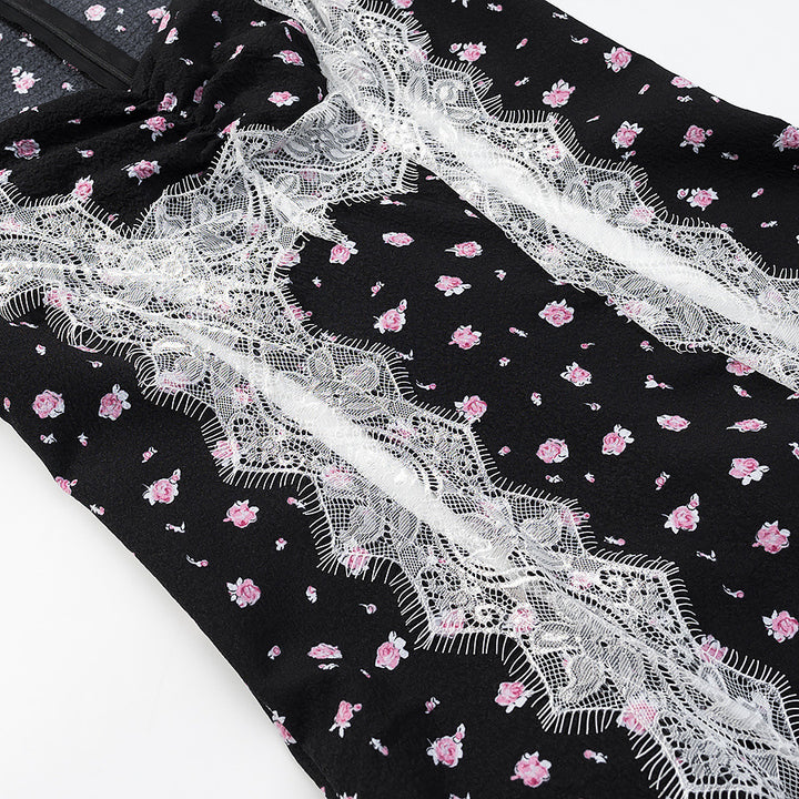 Damen Maxikleid mit Spitzeneinsatz, langen Ärmeln und floralem Allover-Print Echoarchiv