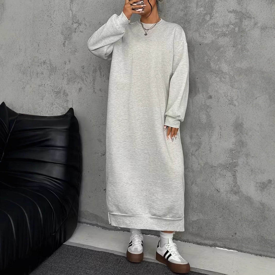 Damen Oversize-Sweatkleid Midilänge mit Seitenschlitzen und Rippbündchen – Lunéa