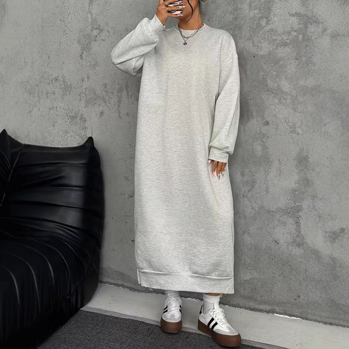Damen Oversize-Sweatkleid Midilänge mit Seitenschlitzen und Rippbündchen – Lunéa
