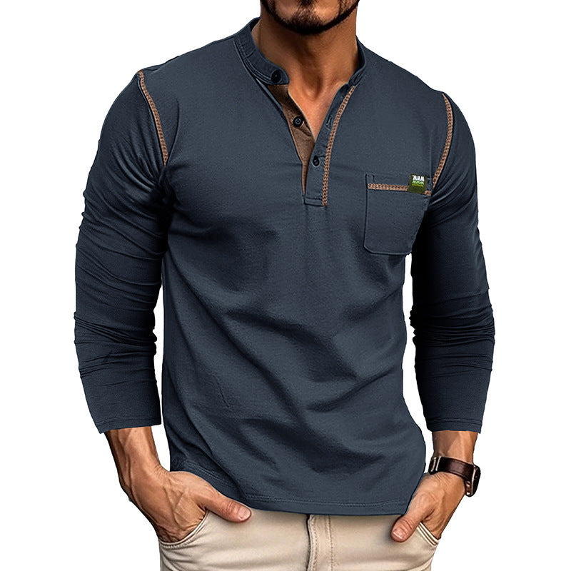 Herren Langarm Henley-Shirt mit modernem Strukturdesign Echoarchiv