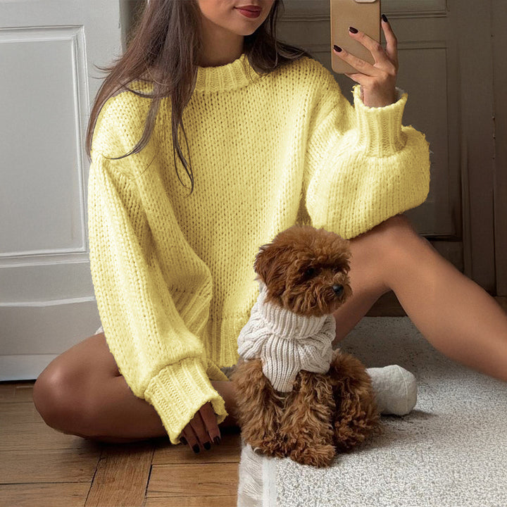 Damen oversized Grobstrickpullover mit Rundhalsausschnitt und gerippten Abschlüssen – Mavelle