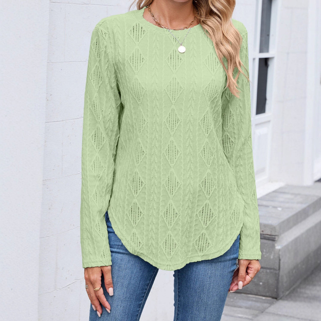 Damen Feinstrukturierter Strickpullover mit Ajour‑Diamantmuster und gerundetem Saum Echoarchiv