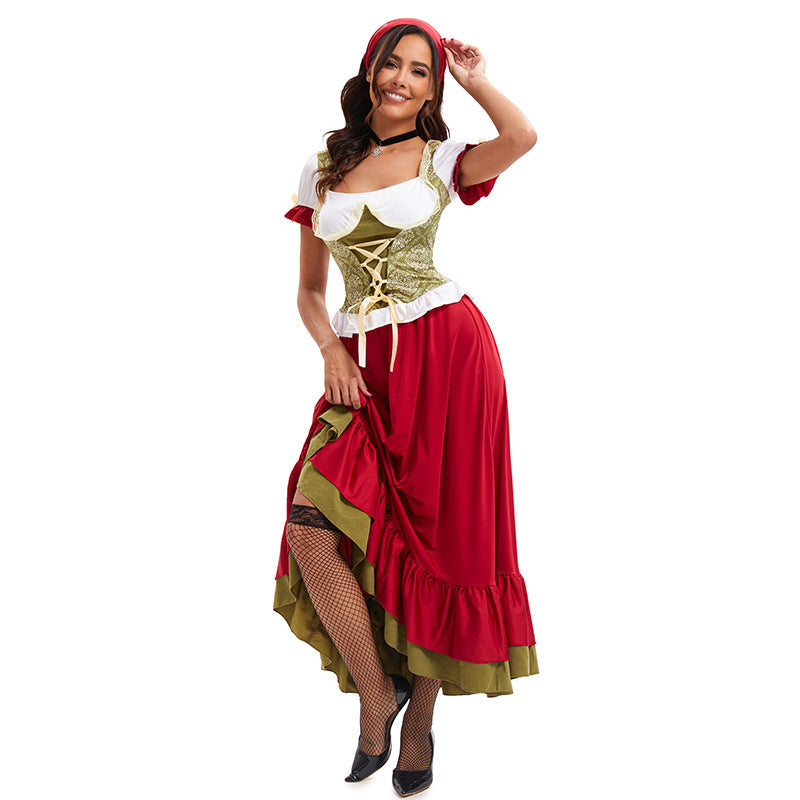 Damen nan bayerisches Oktoberfest-Biermädchen-Kostüm mit geschnürtem Mieder Puffärmeln und mehrlagigem Rock Echo Archiv