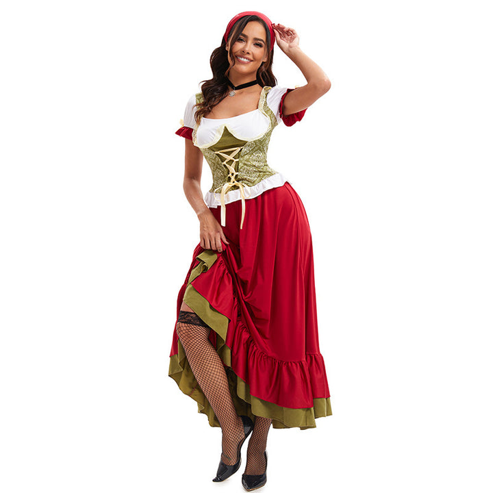 Damen nan bayerisches Oktoberfest-Biermädchen-Kostüm mit geschnürtem Mieder Puffärmeln und mehrlagigem Rock Echo Archiv