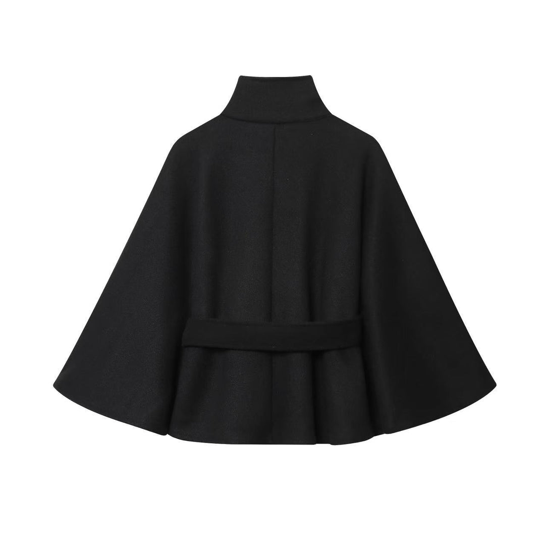 Damen Kurz-Cape mit wattierter Konstruktion, Stehkragen und Bindegürtel Echoarchiv