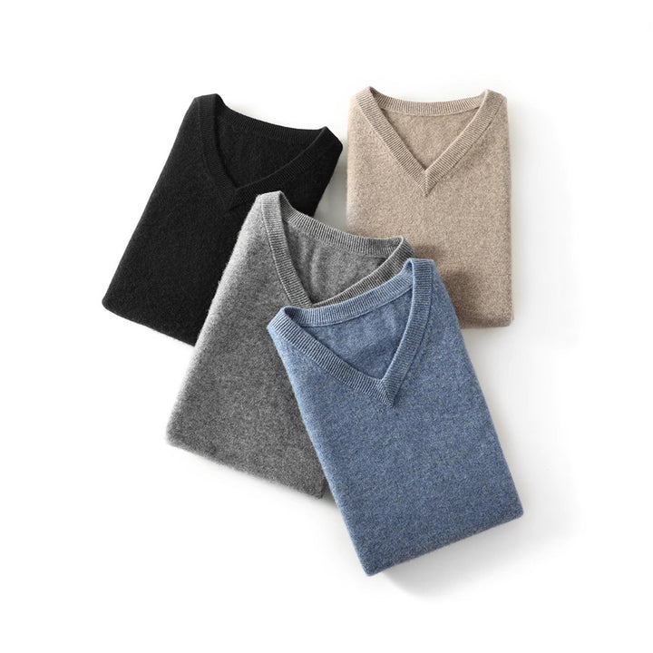 Herren Feine V‑Ausschnitt Strickweste aus Merino‑Blend mit geripptem Saum Echoarchiv
