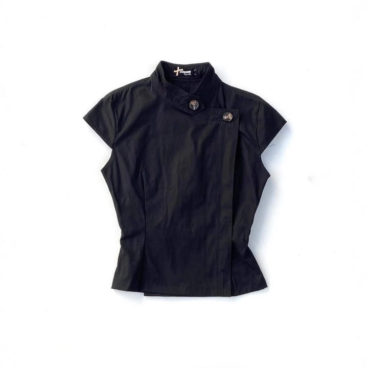 Damen Modisches Kurzarmshirt mit Stehkragen und dezenten Knopfdetails Echo Archiv