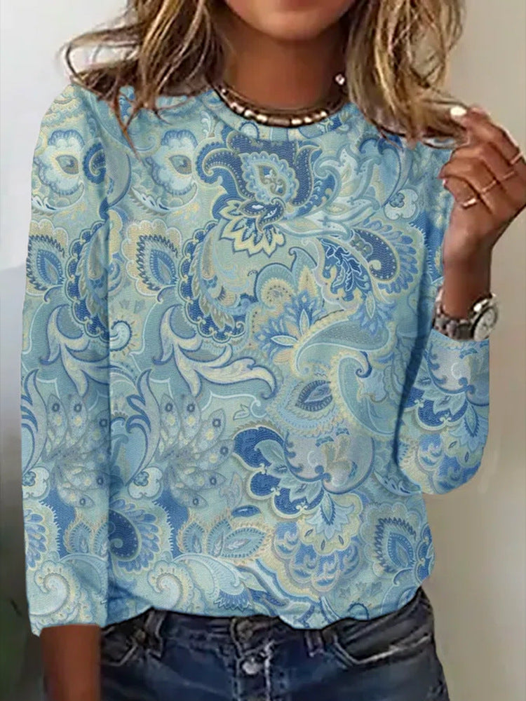 Damen Langärmeliges Oversize-Sweatshirt mit abstraktem Aquarell-Mosaikprint – Avérine