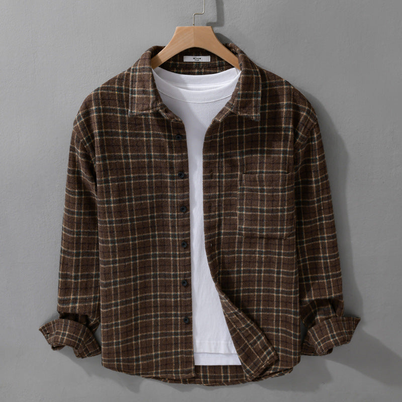 Herren Lockeres Flanell-Hemdjacken-Overshirt mit weichem Griff und aufgesetzter Brusttasche Echoarchiv