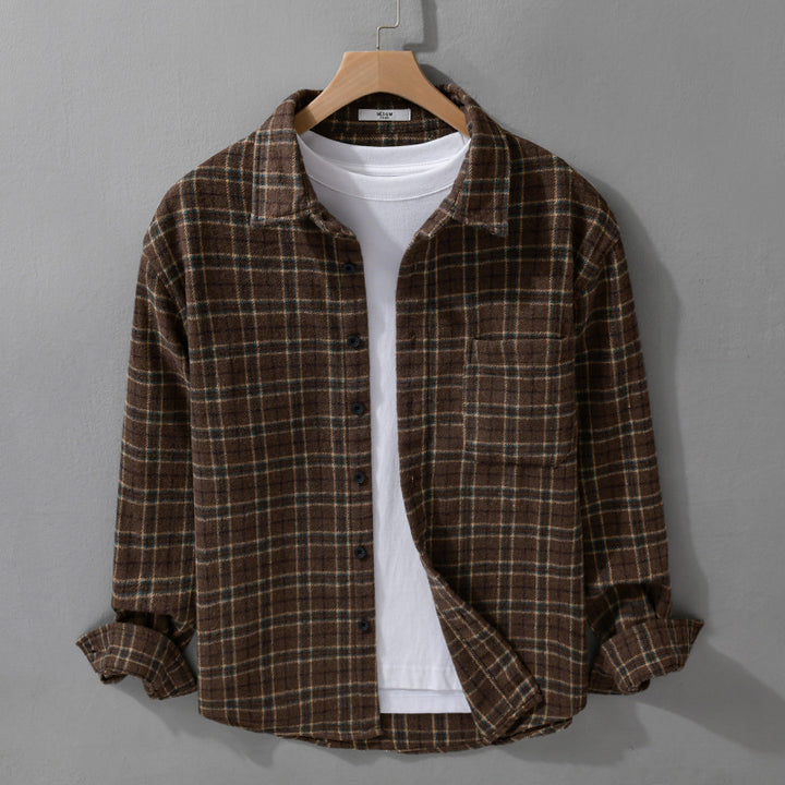 Herren Lockeres Flanell-Hemdjacken-Overshirt mit weichem Griff und aufgesetzter Brusttasche Echoarchiv