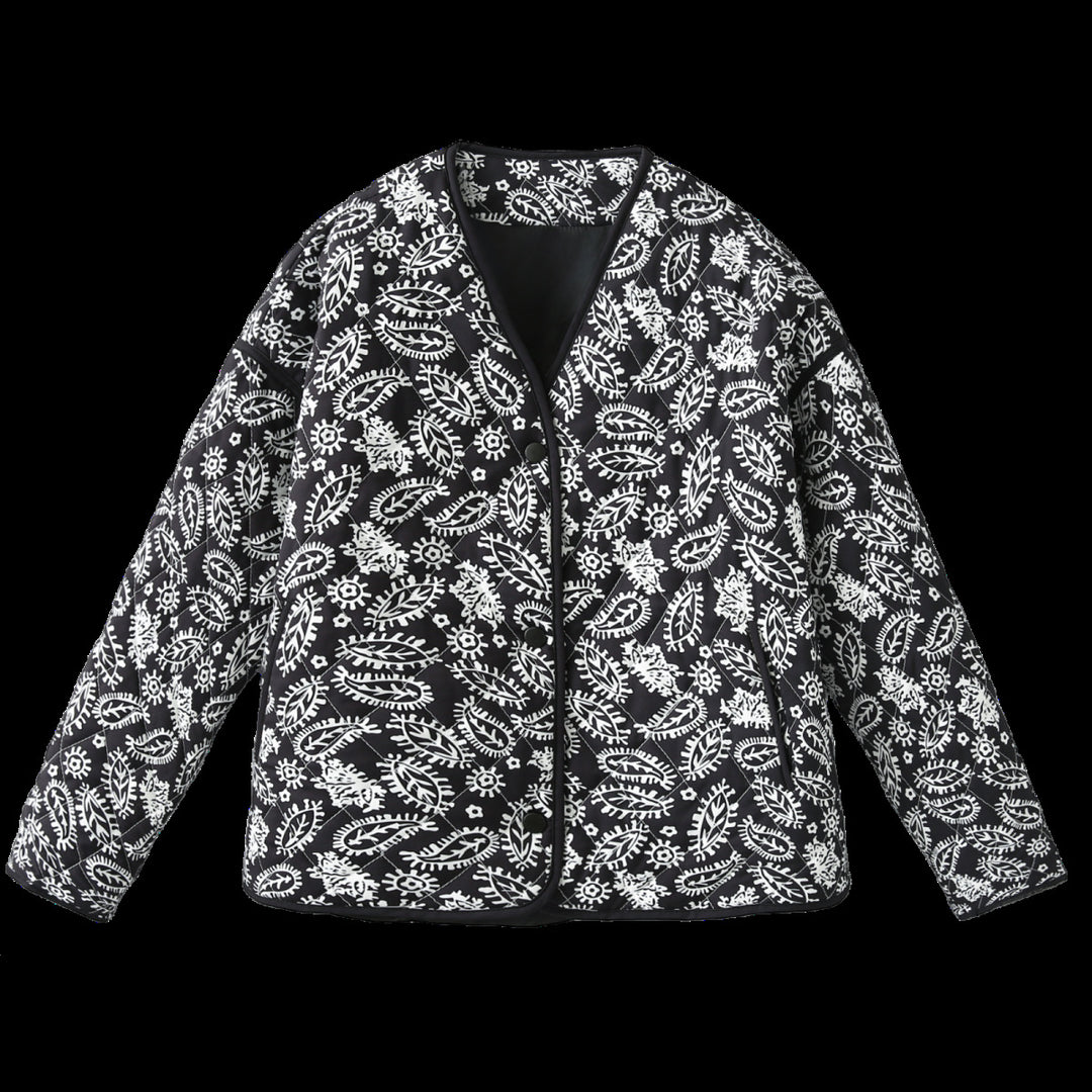 Damen Steppjacke mit Paisley‑Muster, V‑Ausschnitt und kontrastierender Paspelierung Echo Archiv