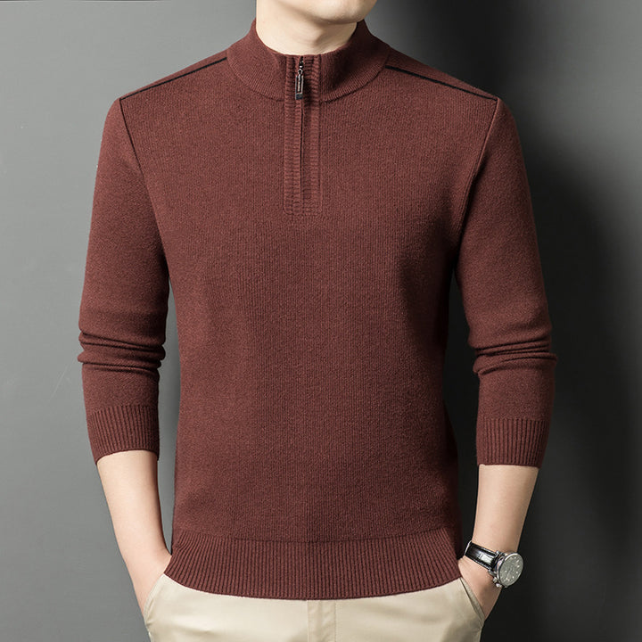 Herren eleganter Stehkragenpullover mit halbem Reißverschluss Echoarchiv