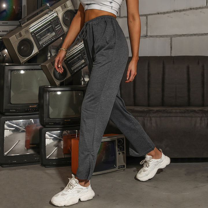 Damen Lässige High‑Waist Relaxhose mit weitem Bein, elastischem Bund und Tunnelzug Echoarchiv
