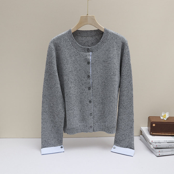 Damen Kurz geschnittener Feinstrick-Cardigan mit kontrastierenden Hemdblusenmanschetten Echo Archiv