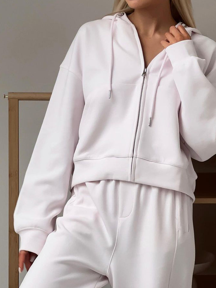 Damen nan cropped Kapuzenjacke mit durchgehendem Reißverschluss und taillenhoher Jogginghose Set Echo Archiv