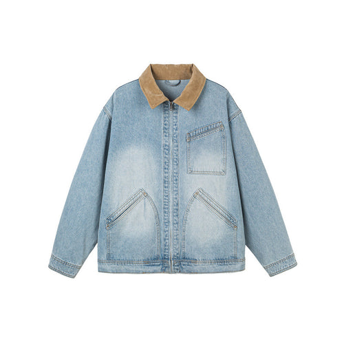 Herren Boxy-Denimjacke im Worker-Stil mit Cordkragen und Frontreißverschluss Echo Archiv