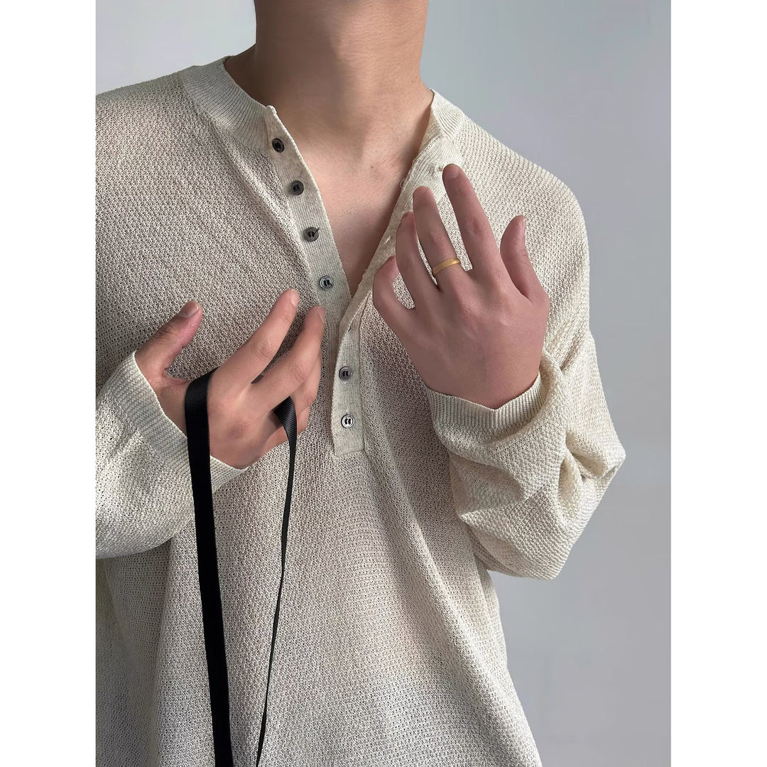 Herren lässiges Langarmshirt mit Knopfleiste Echoarchiv
