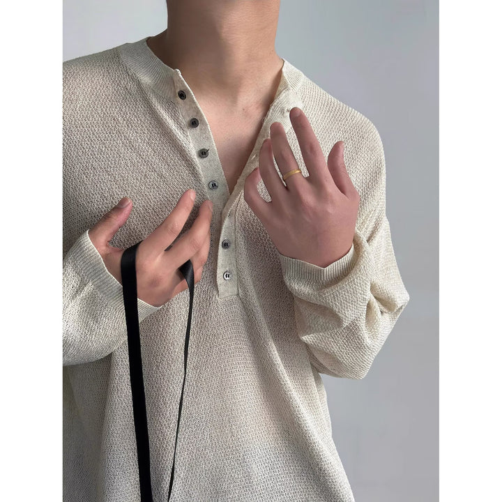 Herren lässiges Langarmshirt mit Knopfleiste Echoarchiv