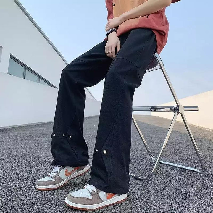 Herren lässige Double-Layer-Hose mit praktischen Druckknöpfen und weitem Bein Echoarchiv