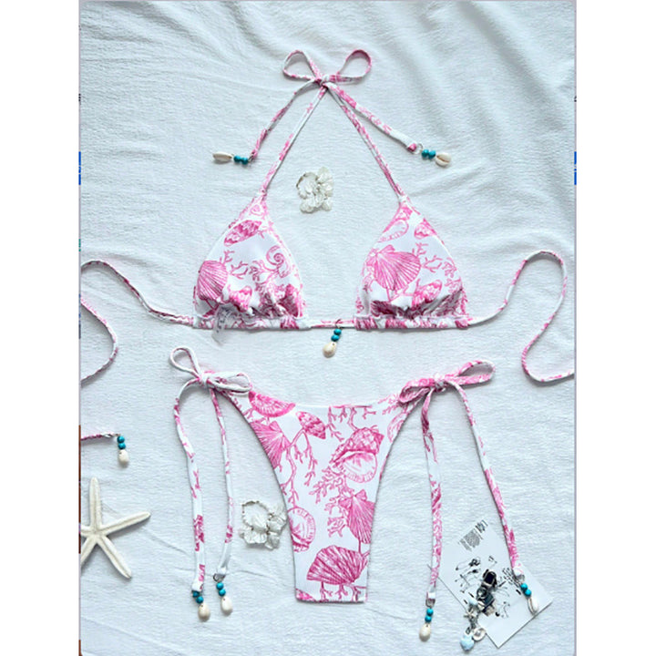 Damen Triangel-Bikini mit verspieltem Muschelmuster und schicker Knotendetail Echo Archiv