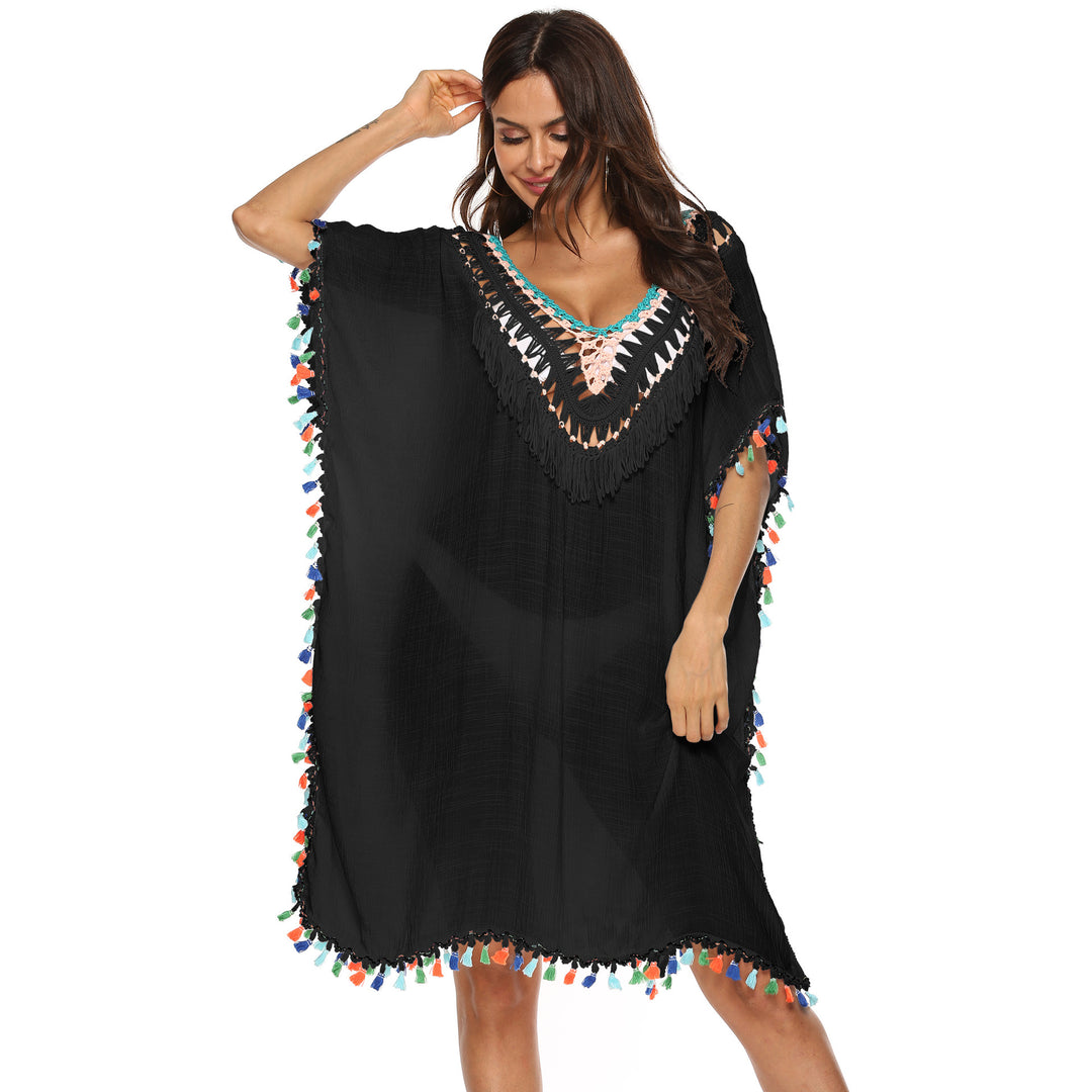 Damen Strandkaftan mit buntem Quastenrand Echo Archiv
