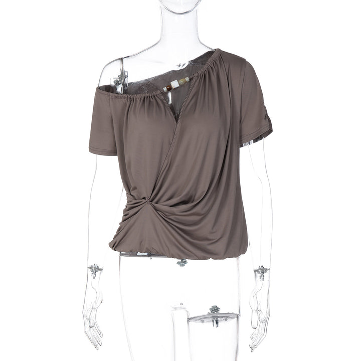 Damen Elegantes Off-Shoulder T-Shirt mit verspieltem Knoten Echo Archiv