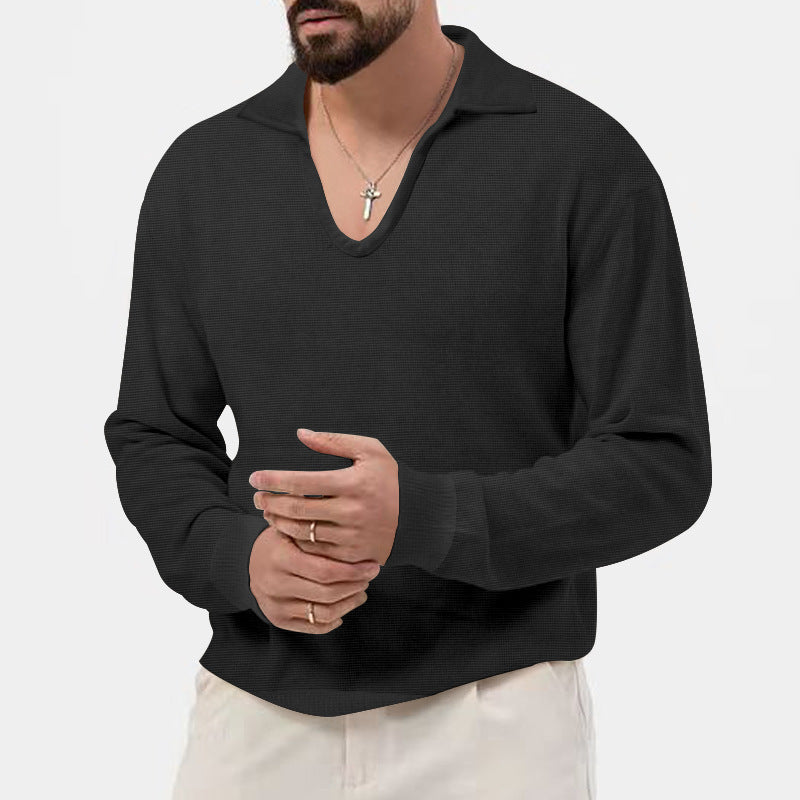 Herren eleganter Pullover mit tiefem V-Ausschnitt und strukturiertem Material Echoarchiv