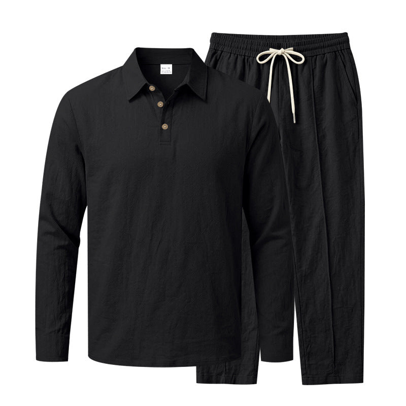 Herren Langarm-Henley-Lounge-Set aus leichter Baumwollmischung mit Kordelzug Echoarchiv