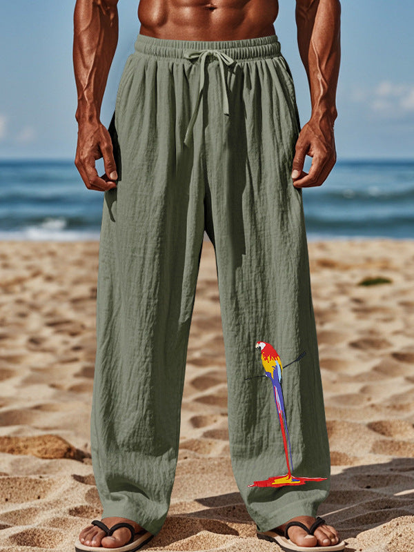 Herren luftige Strandhose mit buntem Papageien-Design Echoarchiv