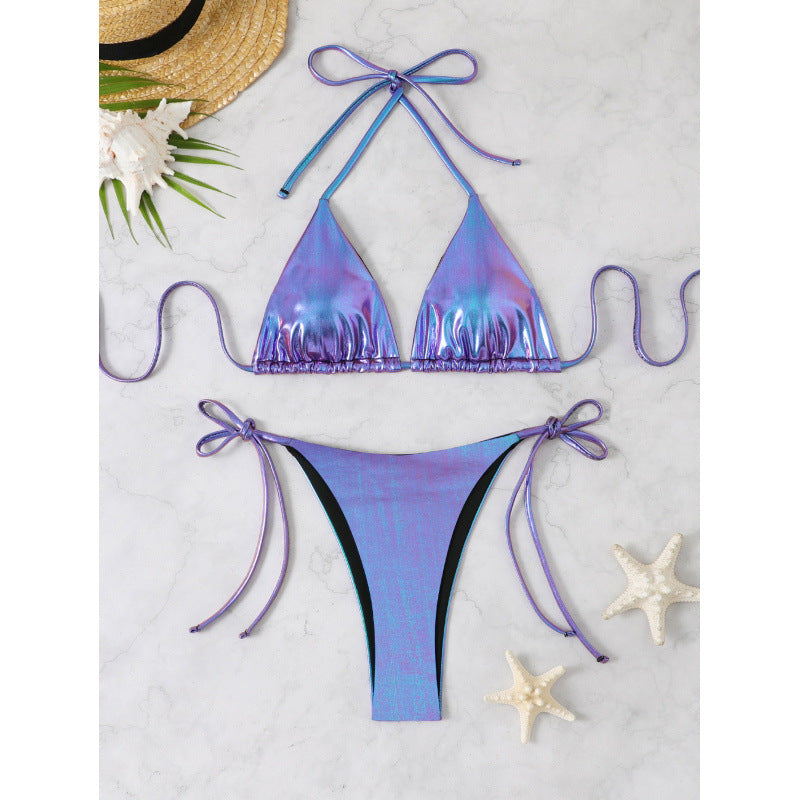 Damen Glänzender Triangel-Bikini mit verstellbaren Trägern Echo Archiv