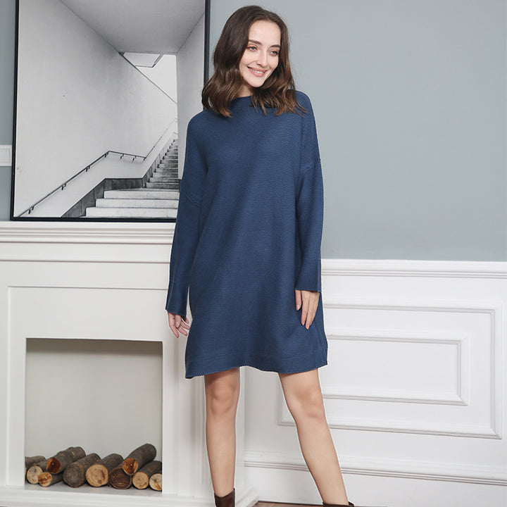 Damen Oversize Strick-Tunika mit kurzem Stehkragen und überschnittener Schulter Echo Archiv