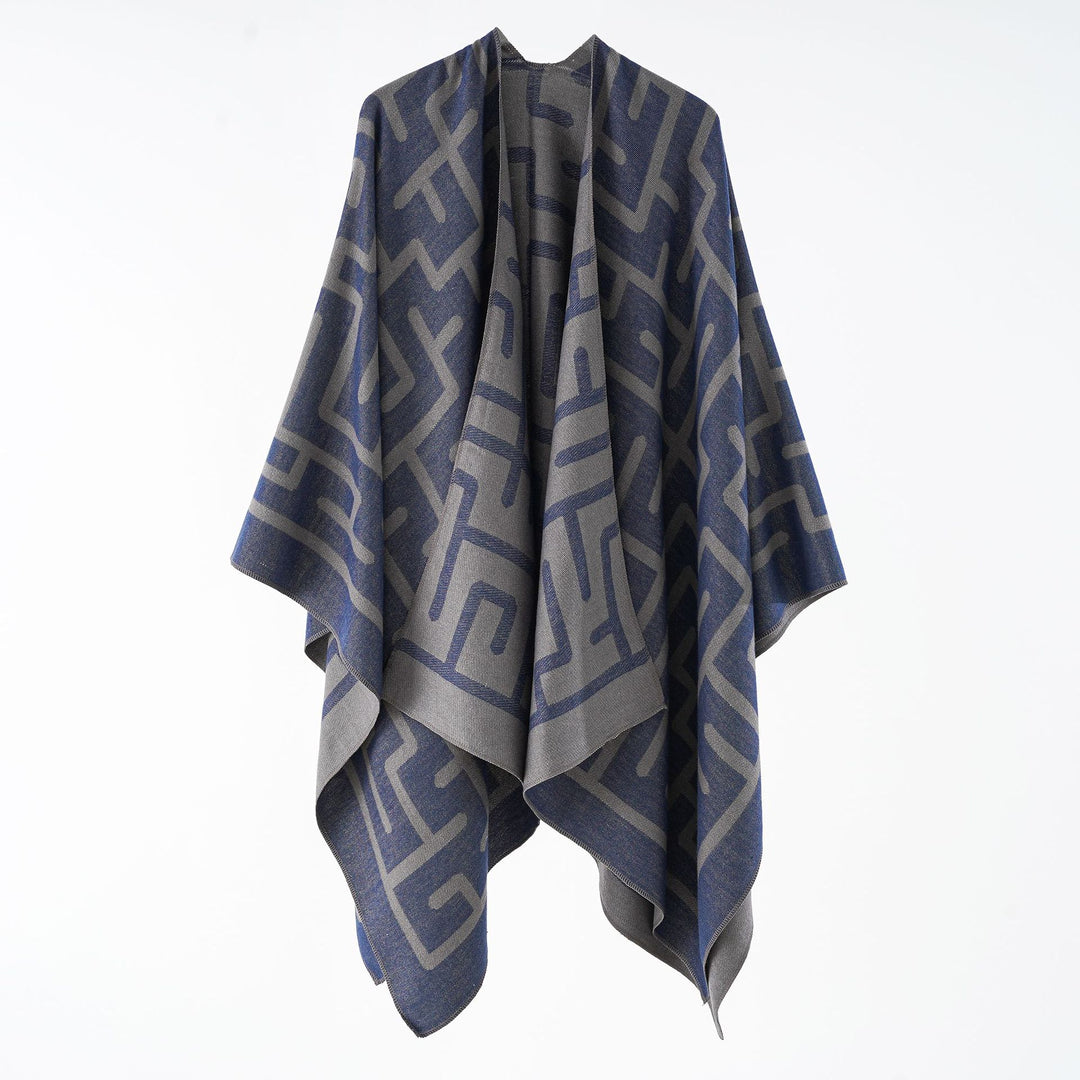 Damen Wendefreundlicher Jacquard-Capeponcho im Oversize mit grafischem Allovermuster Echo Archiv