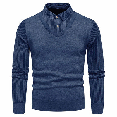 Herren eleganter Strickpullover mit V-Ausschnitt und strukturierten Ärmeln Echoarchiv