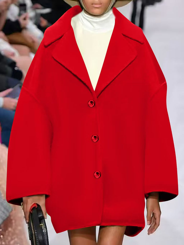 Damen Oversize-Kurzmantel mit weitem Revers und Knopfverschluss – Montévia