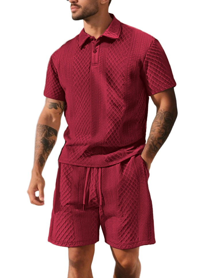 Herren nan strukturiertes Poloshirt- und Bermudashorts-Set aus gesteppter Baumwollmischung Echo Archiv