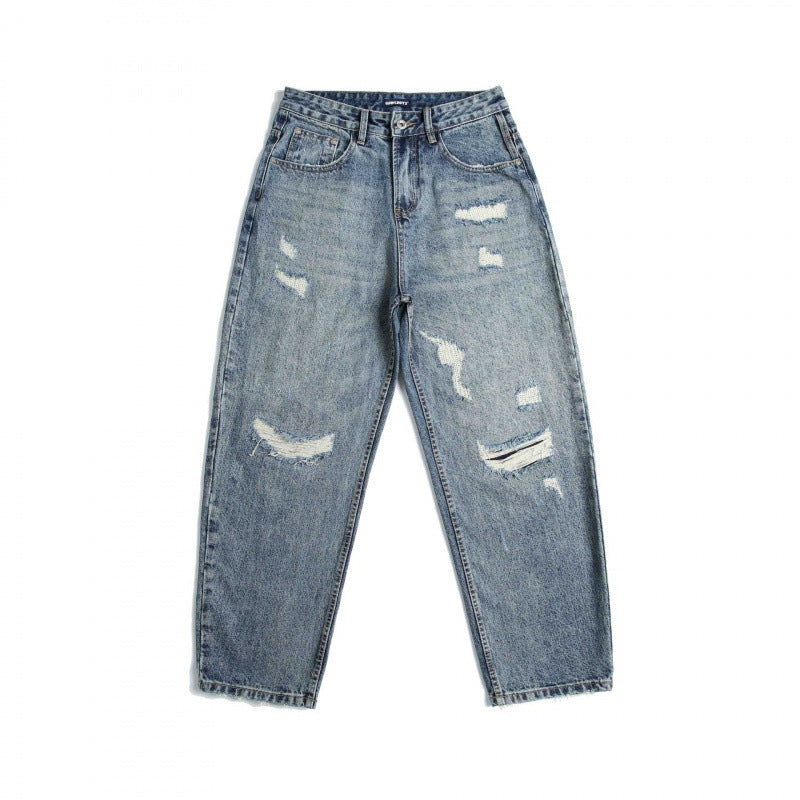 Damen Hochtaillierte Baggy-Jeans mit Rissen und geradem Bein Echo Archiv