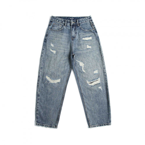 Damen Hochtaillierte Baggy-Jeans mit Rissen und geradem Bein Echo Archiv