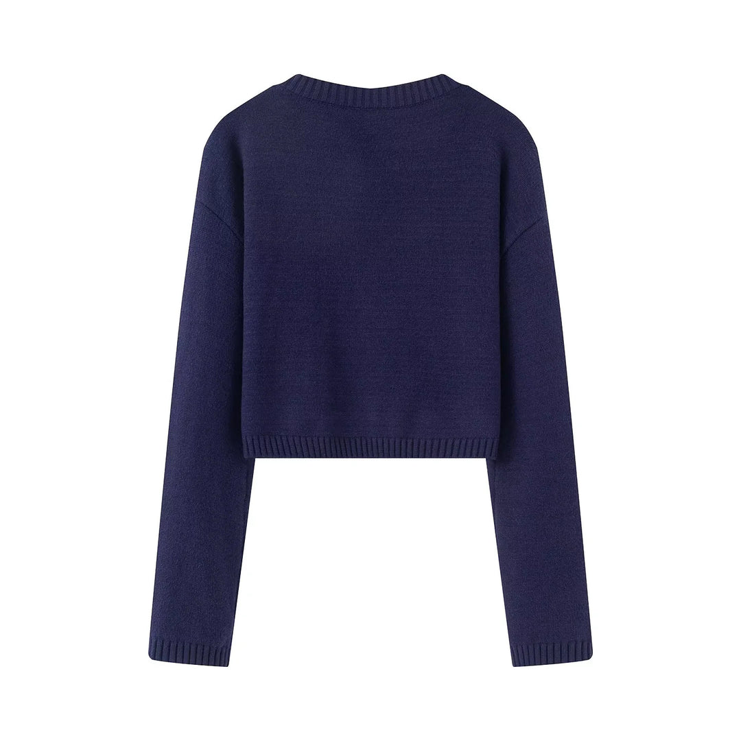 Damen nan kurz geschnittener Strickpullover mit Intarsien-Schleifenmotiv Echo Archiv