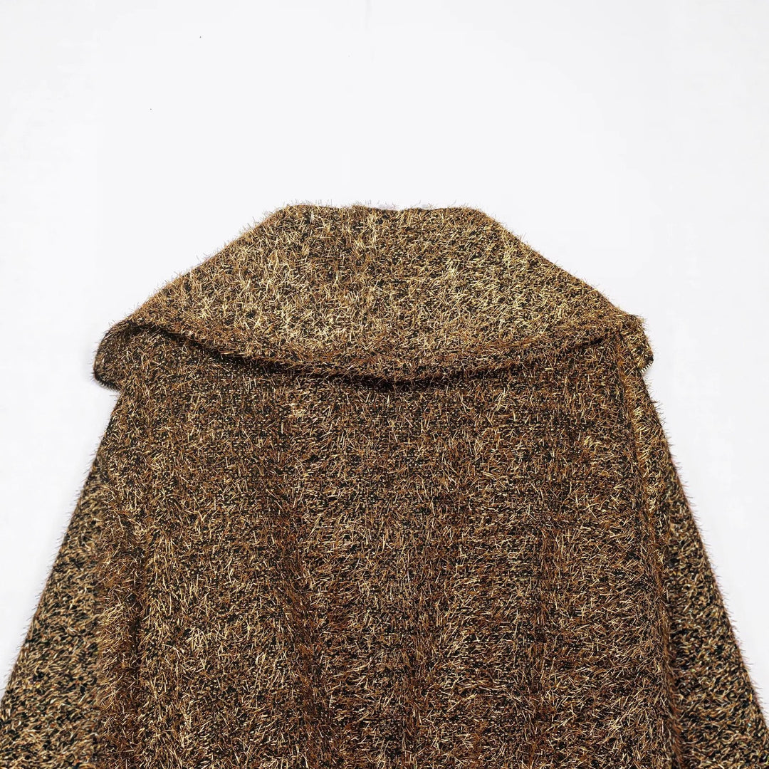 Damen cropped Glitzer-Strickjacke mit Reißverschluss und weitem Schalkragen – Veloura
