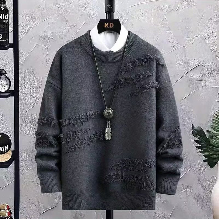 Herren Oversized Strickpullover mit Fransen‑Used‑Details und Rundhalsausschnitt Echoarchiv