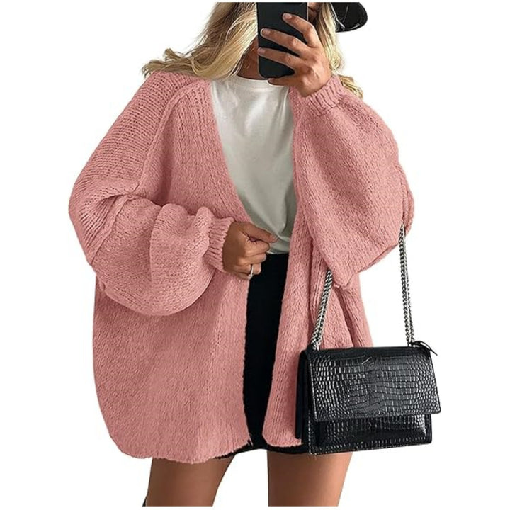 Damen Oversize Strickcardigan mit Ballonärmeln und offener Front Echoarchiv
