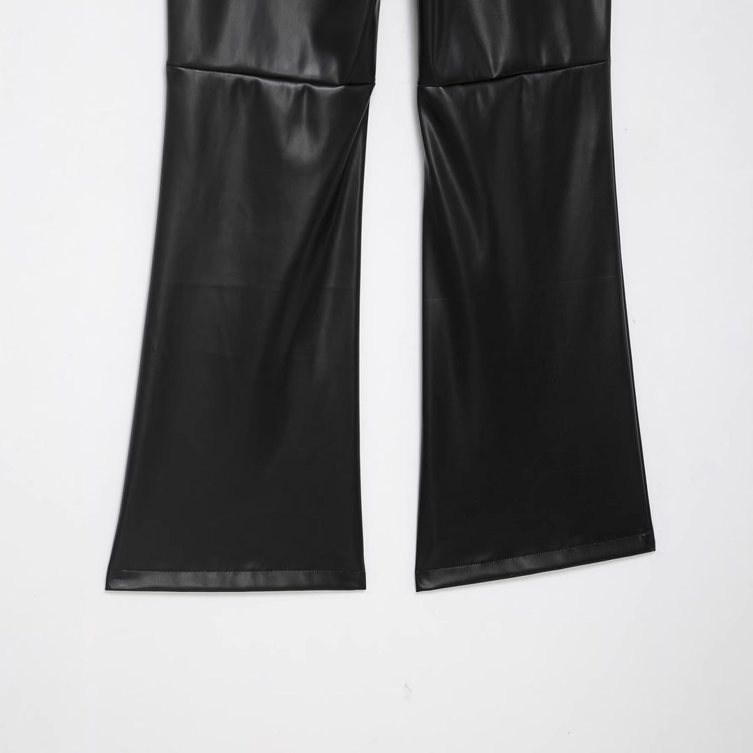 Damen hochgeschnittene ausgestellte Kunstlederhose mit Schnürungsdetail in der Taille Echoarchiv