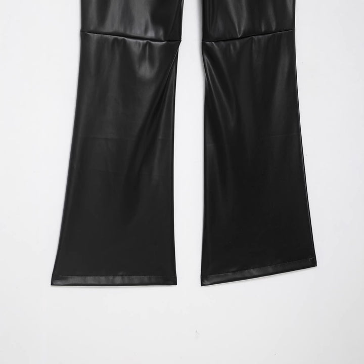 Damen hochgeschnittene ausgestellte Kunstlederhose mit Schnürungsdetail in der Taille Echoarchiv