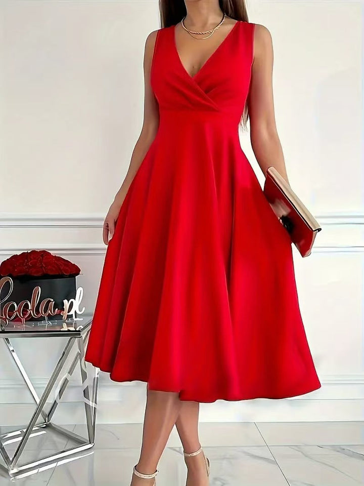 Damen elegantes A-Linie Wickelkleid mit V-Ausschnitt Echoarchiv