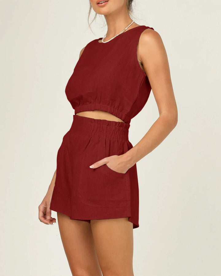 Damen lässiges Set aus topmodernem Oberteil und hohen Shorts Echo Archiv